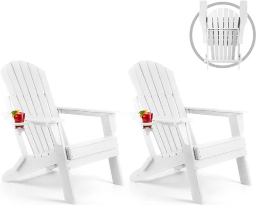 Miniatura 29 de FUNBERRY Juego de 6 sillas plegables Adirondack para todo tipo de clima, sillas para hogueras de polietileno de alta densidad con portavasos