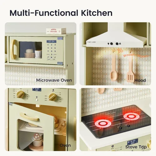 Miniatura 4 de Tiny Land Juego de cocina para niños, juego de cocina de granja de madera, juego de chef para niños pequeños con luces y sonidos reales, juguetes