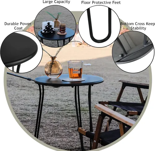 Miniatura 4 de Mesa auxiliar pequeña para patio, resistente a la intemperie, antioxidante, mesa auxiliar redonda de metal para exteriores, mesa auxiliar para Negro