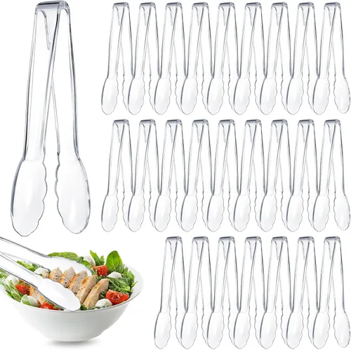Miniatura 8 de Tessco for you 100 pinzas de plástico para servir a granel, pinzas desechables de plástico de 9 pulgadas, pinzas de ensalada resistentes para Negro