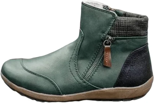 Miniatura 21 de Ladmiple Botas de tobillo para mujer, sin tacón, casual, con cremallera lateral, botas cortas vaqueras occidentales, zapatos para caminar V-Caqui