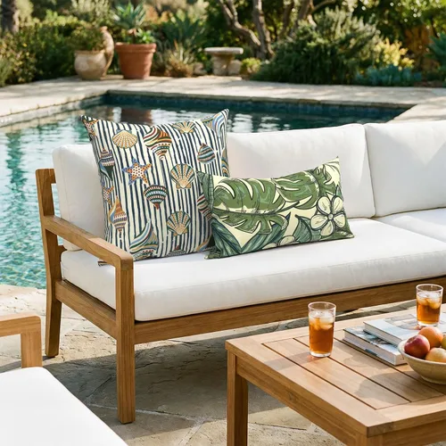 Miniatura 543 de Juego de 2 almohadas para exteriores de 16 x 16 pulgadas, repelentes al agua con interiores, para muebles de patio, hogar, jardín, geometría bohemia