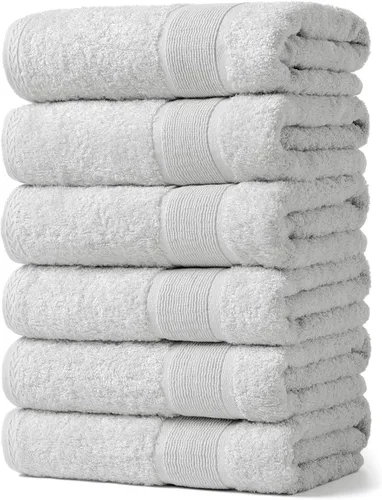 Miniatura 10 de Aibaser Toallas de baño, 27 x 54 pulgadas, naturales, ultra absorbentes, para baño, viajes, gimnasio, ducha y spa (juego de 6 piezas) (azul)