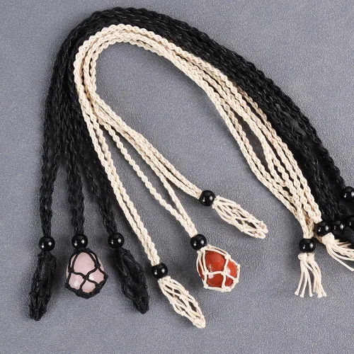 Miniatura 7 de 24Pcs Collar de Cristal Ajustable Collar de Piedra de Cristal Collar con Colgante Cordón de Collar Trenzado a Mano Cuerdas para Hacer Joyería