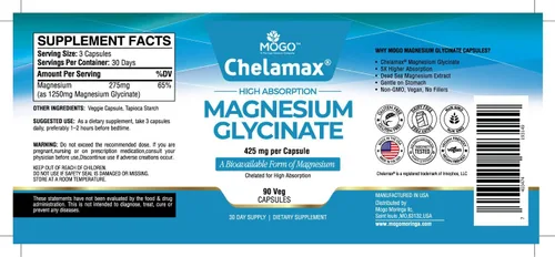 Miniatura 6 de Chelamax Glicinato de magnesio. Procedente del mar Muerto, 100% magnesio quelatado para apoyar el sueño, calambres musculares, salud ósea. Fabricado