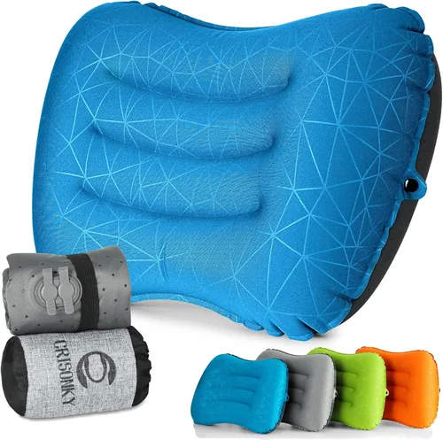 Almohada de camping Crisonky - Almohada inflable - Almohada de viaje para mochileros y avión, soporte lumbar 2.0, almohada inflable, ultraligera,