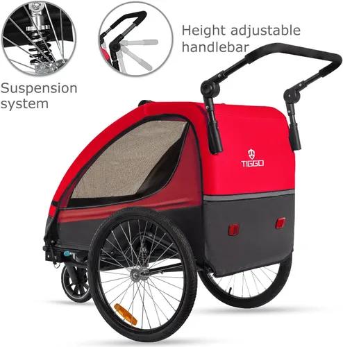 Miniatura 3 de TIGGO VS - Remolque y cochecito de bicicleta de suspensión 2 en 1, asiento doble para niños pequeños, niños, portabicicletas para niños