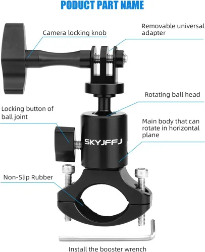 Miniatura 5 de Cabeza de bola cardán cámara bicicleta manillar montaje para Gopro Hero 13 12 11 10 9 8,360 grados giratorio aluminio bicicleta motocicleta montaje