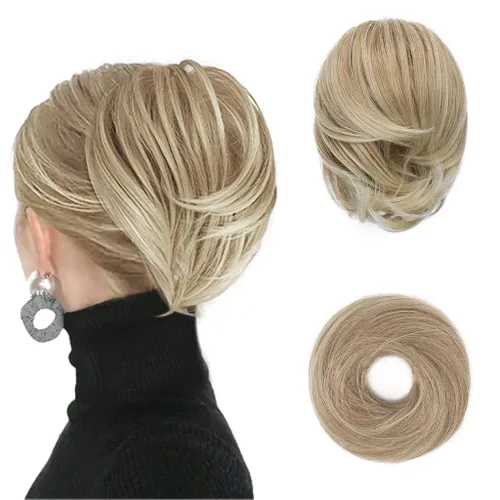 Miniatura 18 de BARSDAR Extensión de cola de caballo y moño de pelo de cobre, extensiones de moño corto sintético liso elástico para mujer, moños desordenados