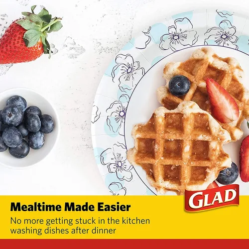 Miniatura 5 de Glad Platos redondos de papel con diseño de flores azules, resistentes, resistentes a los cortes, aptos para microondas, 10 pulgadas, 50