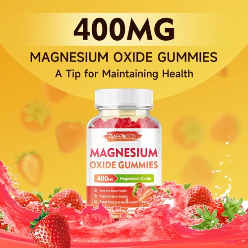 Miniatura 8 de Paquete de 2 gomitas de óxido de magnesio de 400 mg, suplemento de óxido de magnesio masticable para adultos y niños, apoyo nervioso y muscular, sin