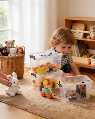 Miniatura 5 de Citylife Paquete de 4 contenedores de almacenamiento de plástico con tapas de pestillo, caja de almacenamiento transparente con asa, contenedores
