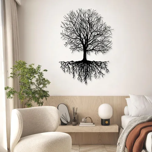Miniatura 2 de Yemwot Arte de pared de metal árbol de la vida, arte de pared de árbol de metal, decoración industrial, silueta de rama, decoración de sala de estar