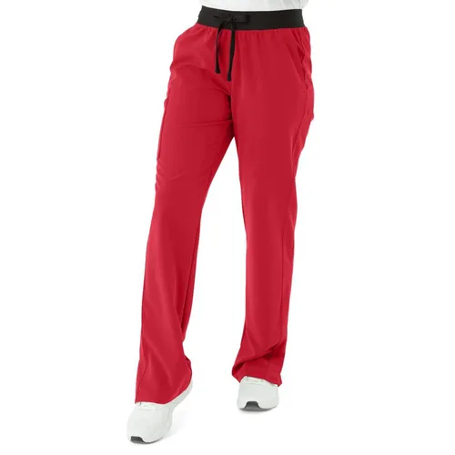 Miniatura 75 de ave. Varick - Pantalón médico de tiro medio para mujer, pierna recta, seis bolsillos, color azul caribeño, talla S