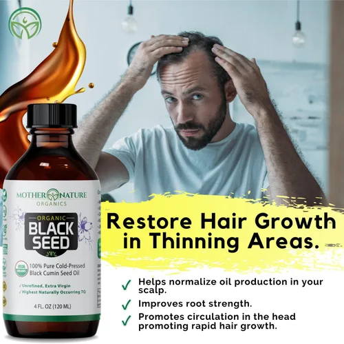 Miniatura 3 de Mother Nature Aceite orgánico de semillas negras USDA – prensado en frío, sin refinar y vegano, Nigella sativa alta en timoquinona (2%+), Omega 3 6