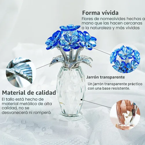 Miniatura 7 de H&D HYALINE & DORA Figurita de Flor de Cristal Azul Nomeolvides, Regalos de Flores para Mujeres, Adornos Coleccionables de Flores de Cristal