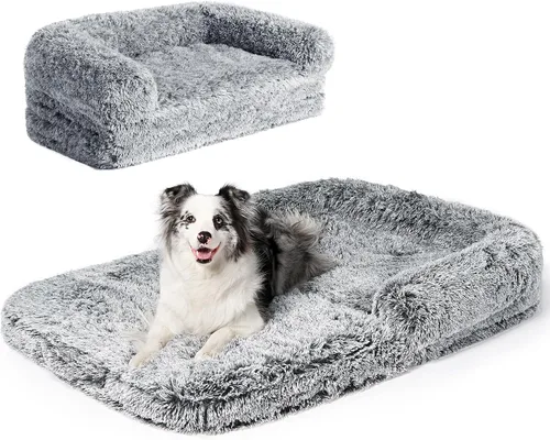 Miniatura 18 de EHEYCIGA Cama plegable XL para perros, 46 x 34 x 6.5 pulgadas, sofá cama mullida de piel sintética para perros grandes, cama ortopédica calmante