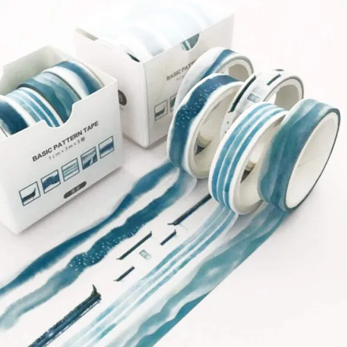 YUBBAEX Juego de 5 Rollos de Cinta Washi Creativa Básica Delgada de Enmascaramiento Decorativa para Artes, Manualidades DIY, Diarios, Azul Tinta*