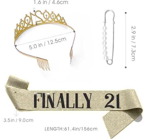 Miniatura 4 de Juego de tiara de banda y diamantes de imitación de 21 cumpleaños, regalos de cumpleaños de 21 años para ella, suministros de fiesta para mujeres