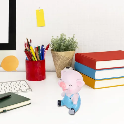 Miniatura 7 de EXCEART Adorno de cerdo con forma de cabeza de bobblehead, decoración de cerdito tembloroso para tablero de instrumentos de automóvil, escritorio