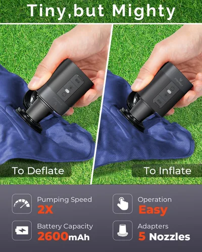 Miniatura 2 de ETENWOLF AIR 3 Bomba de aire para inflables con batería de 2600 mAh y luz de campamento, bomba de aire eléctrica ultrarrápida y mini, desinfla