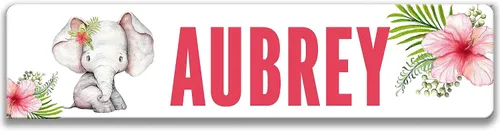 Elephant Nursery Sign with Personalized Baby Name in Pink - Custom Little Girls Name Sign for Bedroom Door - Nursery Name Sign - Safari Themed Room