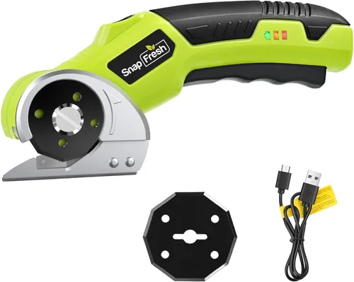 SnapFresh 4V Tijeras Eléctricas Inalámbricas - Cortador de Caja Rotativo Recargable con Batería de 2.0Ah, 2 Cuchillas Autoafilantes, Luz LED y