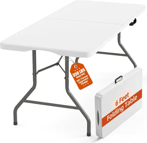 Miniatura 13 de Fenbeli Mesa plegable portátil de 4 pies para uso en interiores y exteriores, plástico HDPE resistente, picnic, camping, barbacoa, comedor, mesa