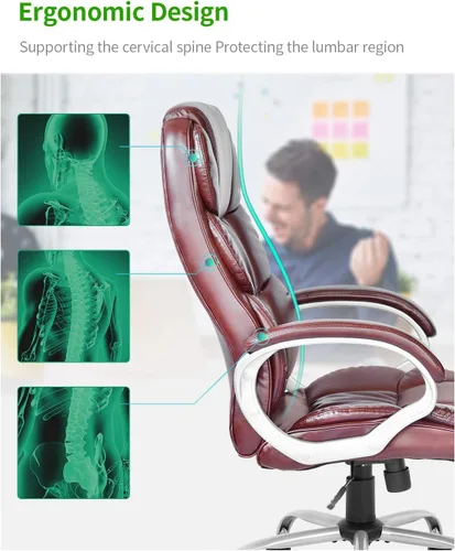 Miniatura 4 de Silla ergonómica de oficina con respaldo alto, silla de escritorio de altura ajustable, silla de computadora de piel sintética, silla moderna