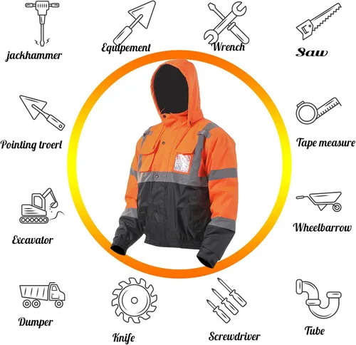Miniatura 6 de sesafety Chaqueta reflectante para hombre, chaquetas de alta visibilidad, chaquetas de seguridad para hombre, chaquetas de bomber de construcción