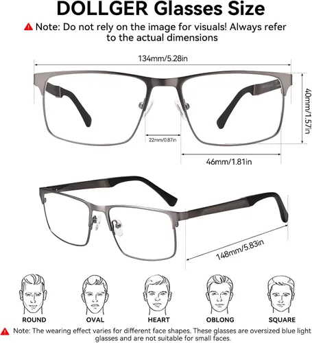 Miniatura 6 de Dollger Gafas de bloqueo de luz azul para hombres, gafas de juegos de computadora, rectangular, marco de metal, antifatiga ocular, protección ocular