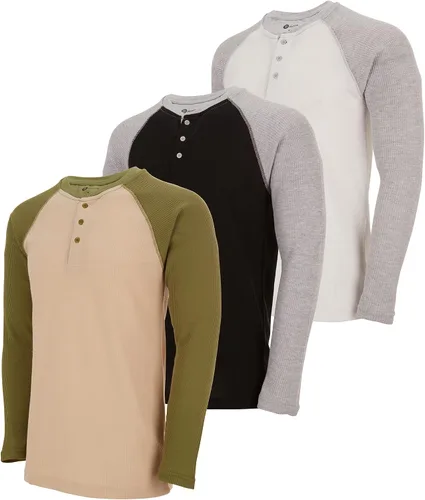 Miniatura 29 de DARESAY Paquete de 3: camiseta térmica de manga larga para hombre, camisetas de manga larga Henley & Crew para hombre, camisetas de manga larga