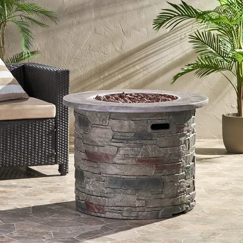 Miniatura 2 de Christopher Knight Home Hoonah - Fogata circular MGO con parte superior gris, 40,000 BTU, 32 pulgadas, piedra natural/parte superior gris