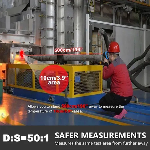 Miniatura 2 de Pirómetro HOLDPEAK D: S=50:1, termómetro infrarrojo de alta temperatura -58℉~3272℉(-58.0 °F~3,272.0 °F), pistola termómetro láser industrial sin