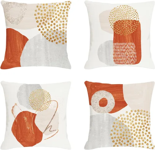 Miniatura 14 de Juego de 4 fundas de almohada abstractas de color naranja quemado de 20 x 20 pulgadas, fundas de almohada geométricas bohemias decorativas