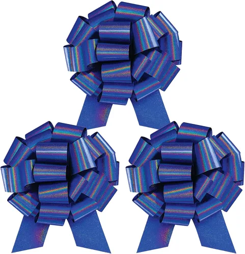 Miniatura 42 de Lazo de regalo grande azul de 12 pulgadas, lazo metálico con cuerda de tirar perfecto para envolver regalos, grandes presentes, autos, bicicletas