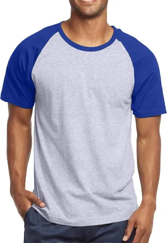 Miniatura 39 de Camiseta de béisbol raglán para hombre, de algodón, dos tonos, casual, atlética