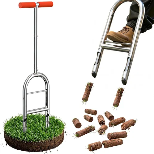 Miniatura 9 de Aireador manual para césped, aireador de núcleo con tecnología paso a expulsión para aireación de césped que nunca se obstruye, construcción de Negro