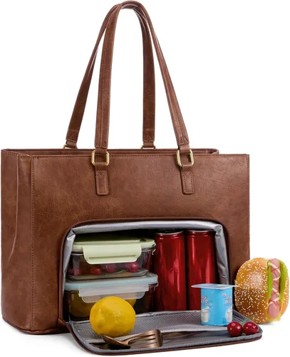 Miniatura 23 de LOVEVOOK Bolsa para laptop para mujeres, bolsa de mano para laptop de 15.6 pulgadas para mujeres, bolsas de mano de trabajo de cuero vintage