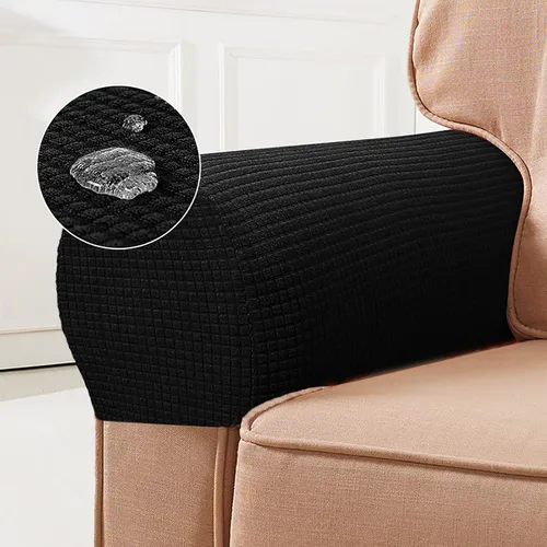 Miniatura 2 de 1 par de fundas elásticas para reposabrazos de sofá, fundas lavables para sillón, extraíbles a prueba de polvo, protector de sofá para brazos, Negro