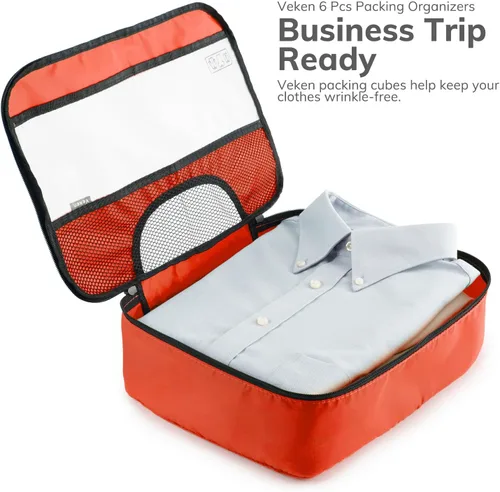 Miniatura 8 de Veken - Juego de 6 cubos de embalaje para maletas, bolsas organizadoras de viaje para equipaje de mano, juego de bolsas organizadoras de maleta