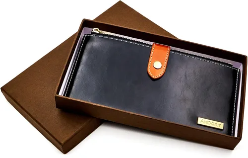Miniatura 6 de ANDOILT - Cartera de cuero genuino para mujer con bloqueo RFID para tarjeta de crédito con cremallera