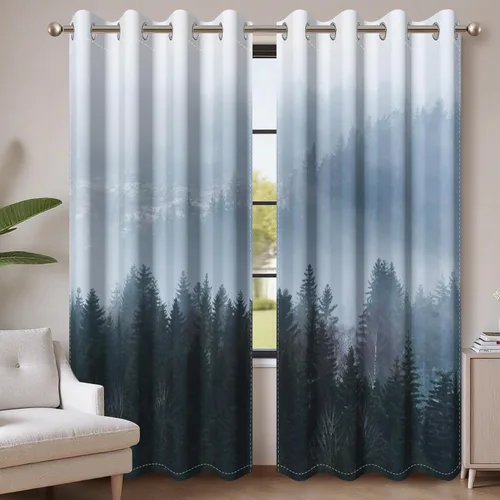 Miniatura 43 de AWERT Cortinas opacas para dormitorio, árbol negro con niebla, naturaleza, amanecer, bosque, 2 paneles para sala de estar, bloqueo de calor, 21 x 45
