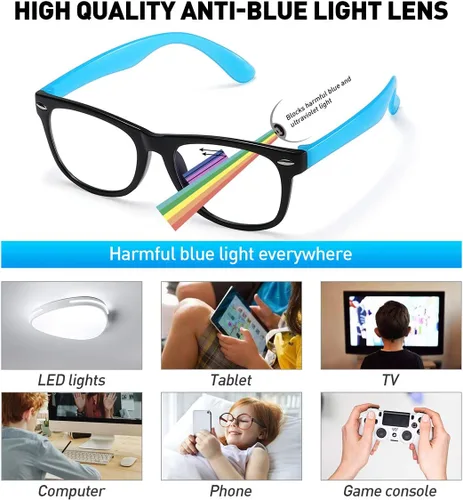 Miniatura 5 de DYLB Lentes de bloqueo de luz azul para niños y niñas, paquete de 2, anteojos de computadora para niños de 3 a 9 años, antiluz azul y dolor de Negro