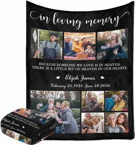 Caisuedawn Manta conmemorativa con nombre personalizado con fotos, manta personalizada de ángel de condolencia por pérdida de madre, papá y abuela,