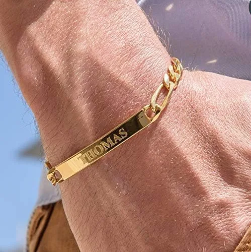 Miniatura 9 de MYKA - Pulsera de identificación personalizada para hombre en plata de ley 925chapado en oro joyería personalizada para él regalo para novio marido