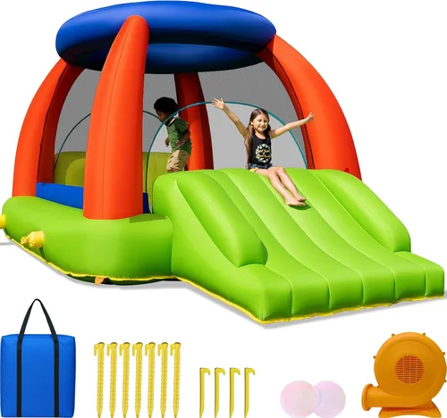 Sportspower My 1st Climb N Play - Casa inflable con pared de tobogán y escalada, soplador de 450 W incluido, gorila grande para interiores y