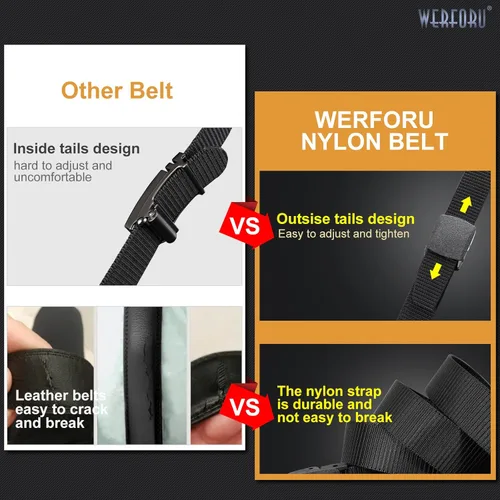 Miniatura 2 de WERFORU Cinturón de nailon para hombre, cinturón táctico militar, correa de lona para exteriores con hebilla de plástico D-negro+café