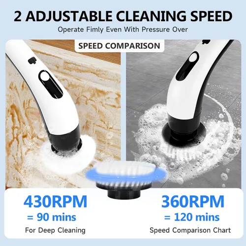 Miniatura 4 de Limpiador giratorio eléctrico inalámbrico con 8 cabezales de cepillo, limpieza de mano y ducha con mango ajustable, IPX7 impermeable para ducha