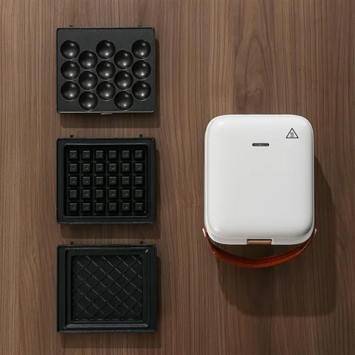Miniatura 2 de Máquina de sándwiches 3 en 1, máquina de gofres de burbujas de huevo, máquina inteligente de panqueques con control de temperatura con placas Blanco